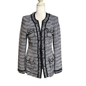 White House Black Market blue and white tweed blazer jacket